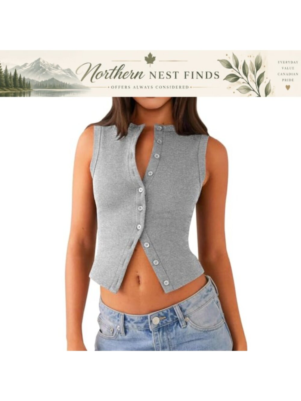 Ribbed Sleeveless Button Down Crop Top Y2K Fitted Going Out Shirt